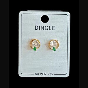 Dingle 925 Sterling Silver Yellow Gold Vermeil CZ Stud Earrings New